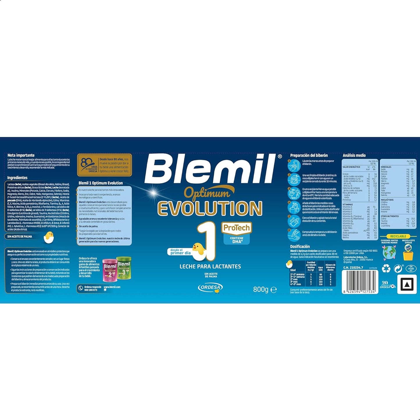 [3 UNIDADES] Blemil 1 Optimum Evolution 3PACK 800g | Leite Inicial