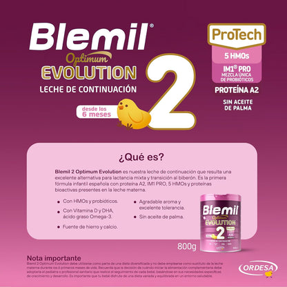 [3 UNIDADES] Blemil 2 Optimum Evolution 800g | Leite de Transição desde os 6 Meses