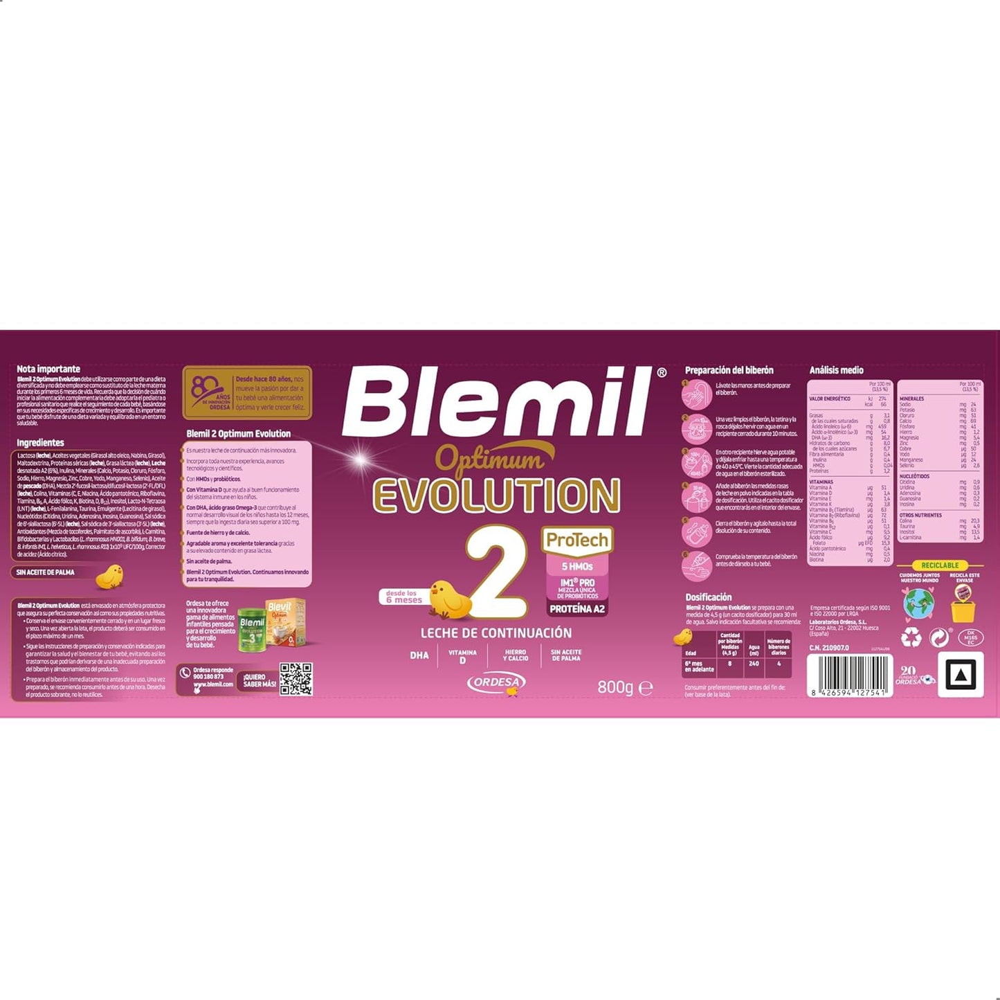 [3 UNIDADES] Blemil 2 Optimum Evolution 800g | Leite de Transição desde os 6 Meses